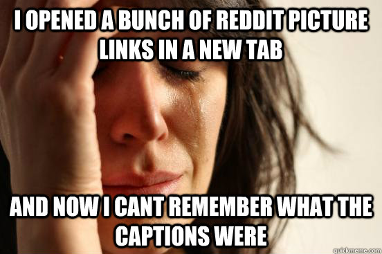 I opened a bunch of REDDIT picture links in a new tab and now i cant remember what the captions were  First World Problems