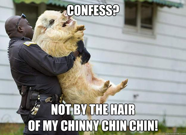 Confess? Not by the hair
of my chinny chin chin! - Confess? Not by the hair
of my chinny chin chin!  Misc