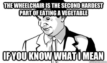 the wheelchair is the second hardest part of eating a vegetable if you know what i mean  - the wheelchair is the second hardest part of eating a vegetable if you know what i mean   if you know what i mean
