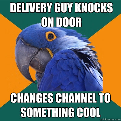 Delivery Guy knocks on door Changes channel to something cool  Paranoid Parrot
