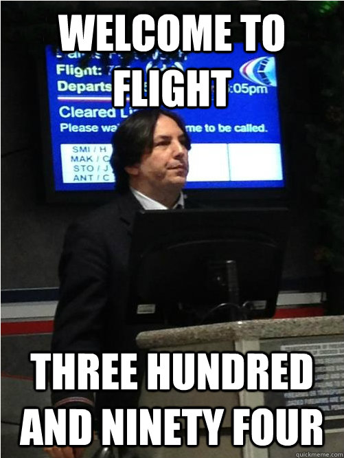 Welcome to Flight Three hundred and ninety four  Air Snape