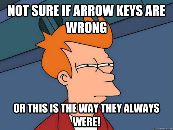 Not sure if arrow keys are wrong Or this is the way they always were!  Futurama Fry
