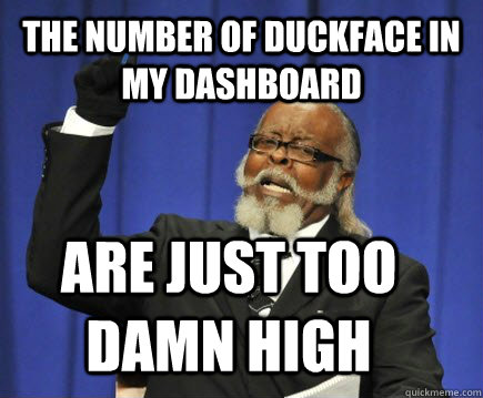 The number of duckface in my dashboard ARE just too damn high  Too Damn High