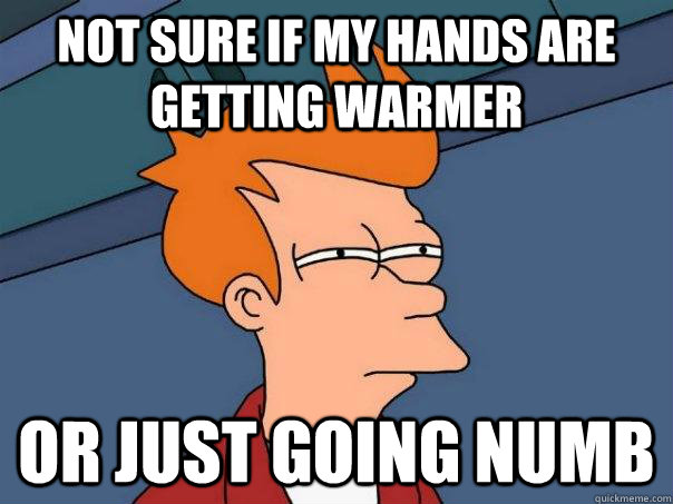 Not sure if my hands are getting warmer Or just going numb  Futurama Fry