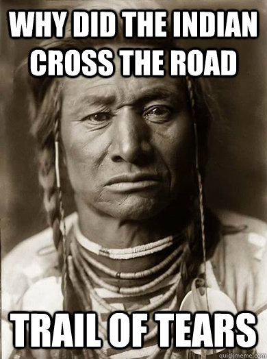 Why did the indian cross the road TRAIL OF TEARS  Unimpressed American Indian