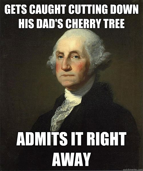 Gets caught cutting down his dad's cherry tree Admits it right away  Good Guy George