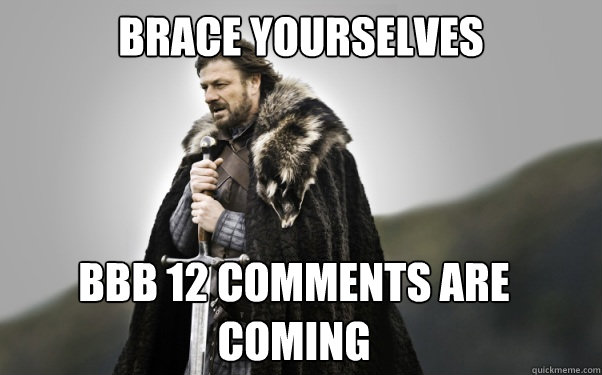 BRACE YOURSELVES bbb 12 comments are coming  Ned Stark