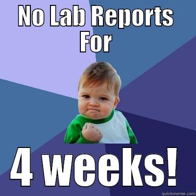 NO LAB REPORTS FOR 4 WEEKS! Success Kid