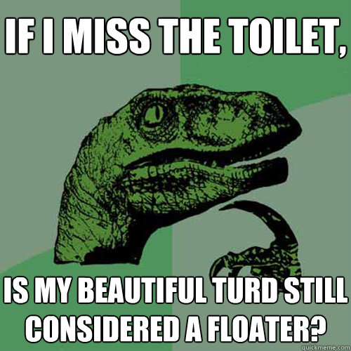 if i miss the toilet, is my beautiful turd still considered a floater?  Philosoraptor