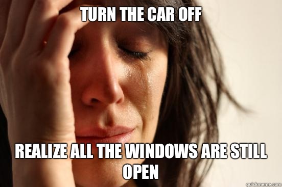 Turn the car off Realize all the windows are still open  First World Problems