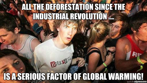 All the deforestation since the industrial revolution .... Is a serious factor of global warming!   Suddenly Clarity Clarence