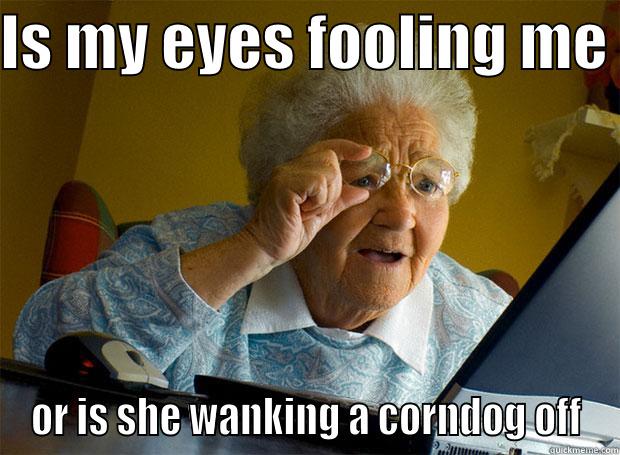 IS MY EYES FOOLING ME  OR IS SHE WANKING A CORNDOG OFF Grandma finds the Internet