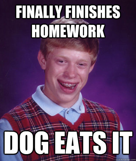 finally finishes homework dog eats it  Bad Luck Brian