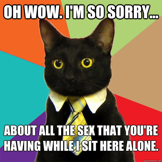 Oh wow. I'm so sorry... about all the sex that you're having while I sit here alone.  Business Cat