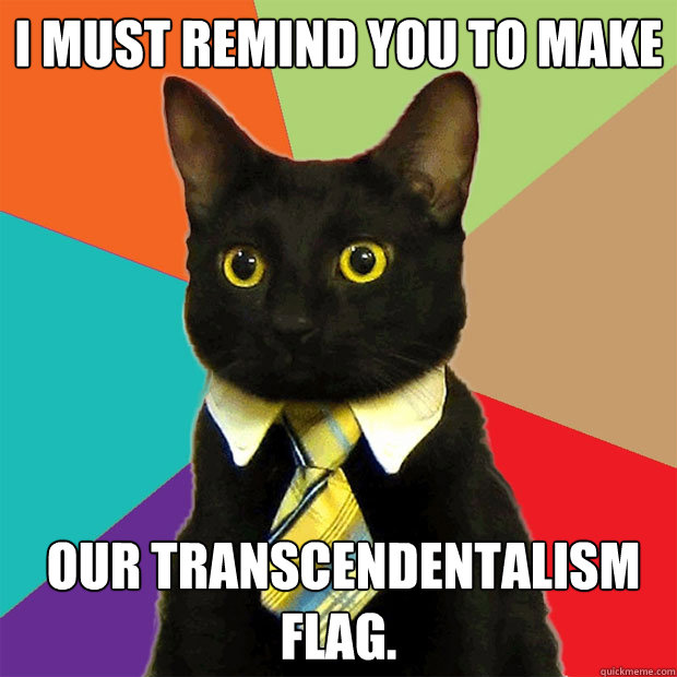 I must remind you to make  our Transcendentalism Flag.  Business Cat