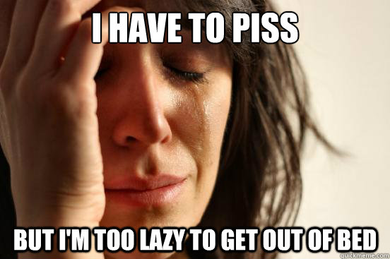 I have to piss but i'm too lazy to get out of bed  First World Problems