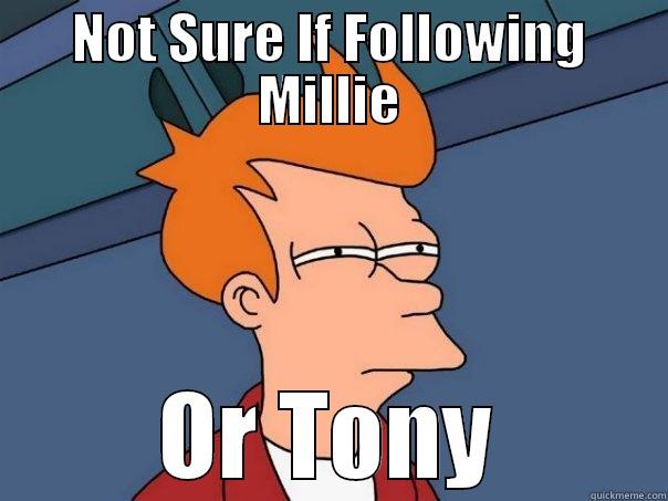 NOT SURE IF FOLLOWING MILLIE OR TONY Futurama Fry