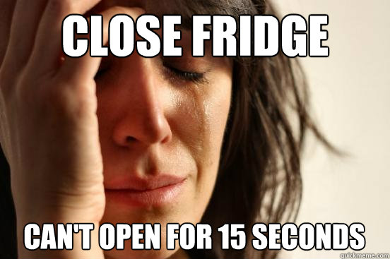 close fridge can't open for 15 seconds - close fridge can't open for 15 seconds  First World Problems
