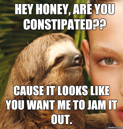 Hey honey, Are you constipated??  Cause it looks like you want me to jam it out.   rape sloth