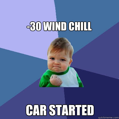 -30 wind chill car started - -30 wind chill car started  Success Baby