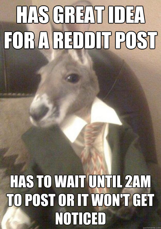 Has great idea for a reddit post Has to wait until 2am to post or it won't get noticed  