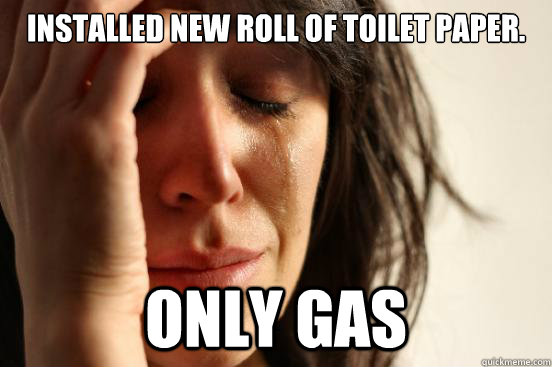 Installed new roll of toilet paper. Only gas  First World Problems