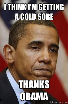 I think I'm getting a cold sore Thanks Obama - I think I'm getting a cold sore Thanks Obama  Everything Is Barack Obamas Fault