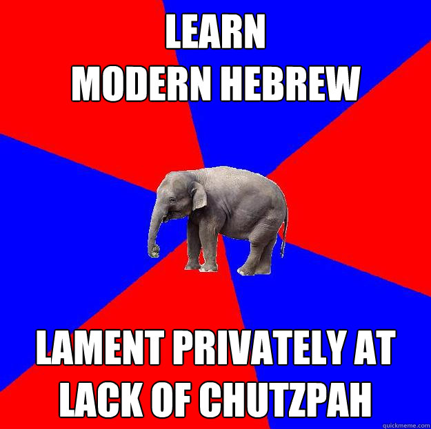 learn
modern hebrew lament privately at lack of chutzpah  Foreign language elephant