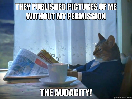 They published pictures of me without my permission The audacity!  The One Percent Cat