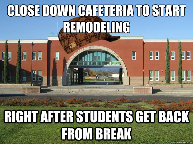 Close down cafeteria to start remodeling right after students get back from break  