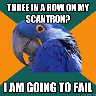 THREE IN A ROW ON MY SCANTRON? I AM GOING TO FAIL  Paranoid Parrot