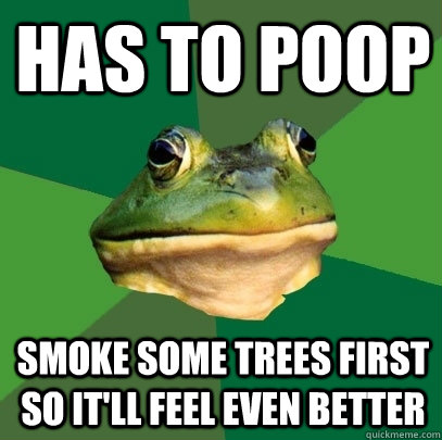 has to poop smoke some trees first so it'll feel even better  Foul Bachelor Frog