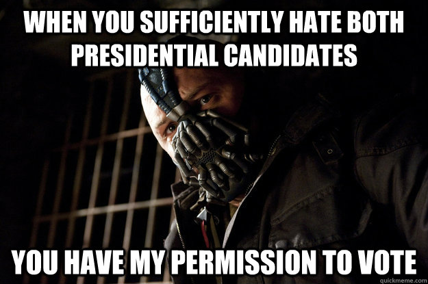 When you sufficiently hate both presidential candidates you have my permission to vote  Academy Bane