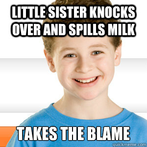 little sister knocks over and spills milk takes the blame - little sister knocks over and spills milk takes the blame  Good Kid Greg