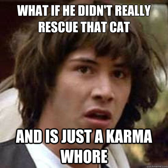 what if he didn't really rescue that cat and is just a karma whore  conspiracy keanu