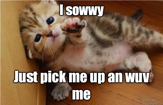 I sowwy  Just pick me up an wuv me - I sowwy  Just pick me up an wuv me  Halp me kitten