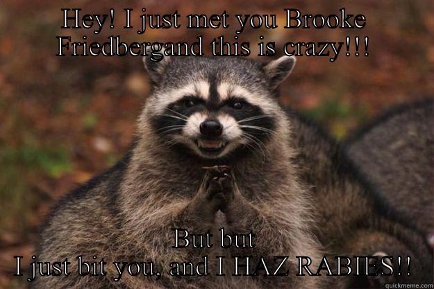 HEY! I JUST MET YOU BROOKE FRIEDBERGAND THIS IS CRAZY!!! BUT BUT I JUST BIT YOU, AND I HAZ RABIES!! Evil Plotting Raccoon
