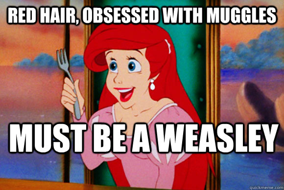 Red hair, obsessed with muggles Must be a weasley  Disney Logic