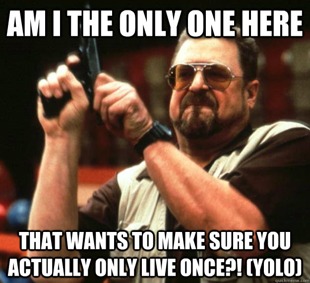 am i the only one here that wants to make sure you ACTUALLY only live once?! (YOLO)  Angry Walter