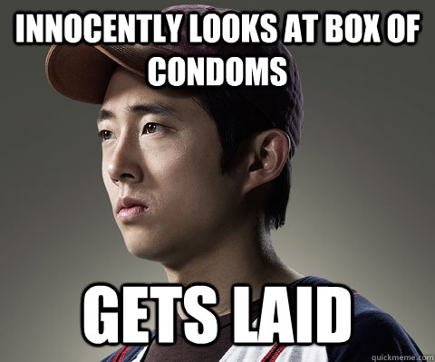 Innocently looks at box of condoms Gets laid  