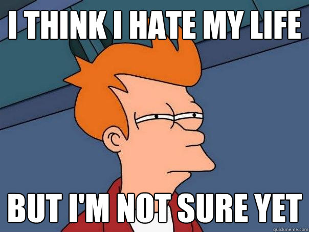 I think I hate my life but i'm not sure yet  Futurama Fry