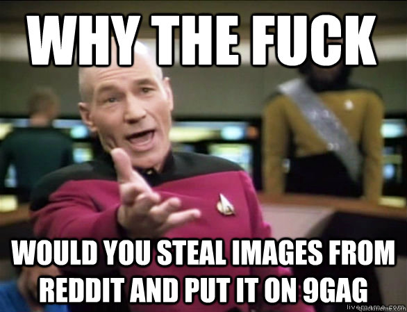 why the fuck would you steal images from reddit and put it on 9gag  Annoyed Picard HD