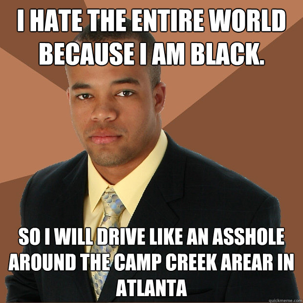i hate the entire world because i am black. so i will drive like an asshole around the camp creek arear in atlanta  Successful Black Man
