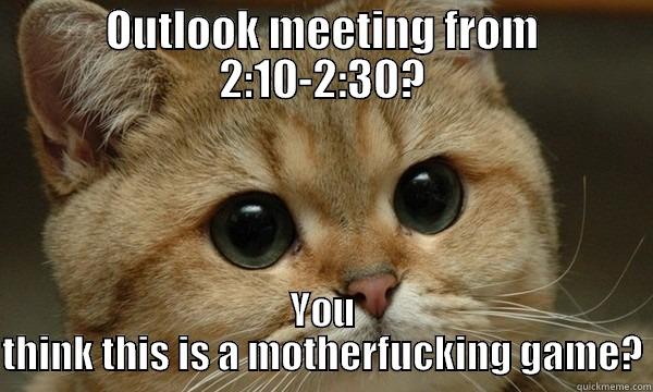 OUTLOOK MEETING FROM 2:10-2:30? YOU THINK THIS IS A MOTHERFUCKING GAME? Misc