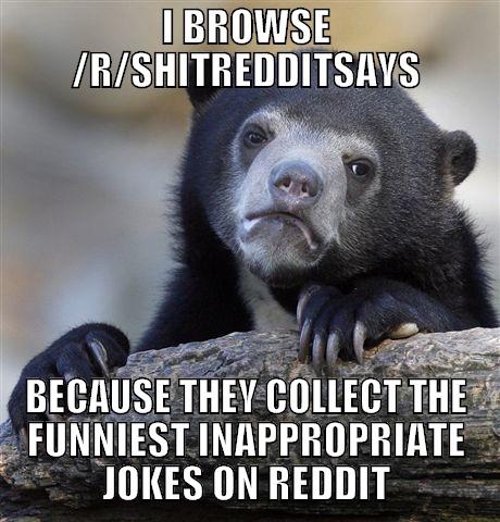 I BROWSE /R/SHITREDDITSAYS BECAUSE THEY COLLECT THE FUNNIEST INAPPROPRIATE JOKES ON REDDIT Confession Bear