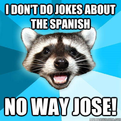 I don't do jokes about the spanish No way Jose!  Lame Pun Raccoon