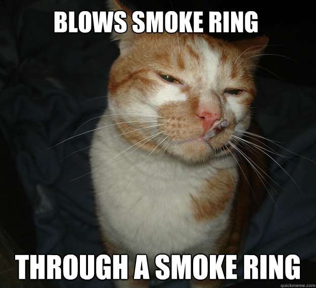blows smoke ring through a smoke ring  Cool Cat Craig