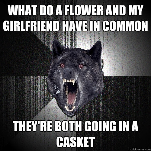 what do a flower and my girlfriend have in common they're both going in a casket  Insanity Wolf