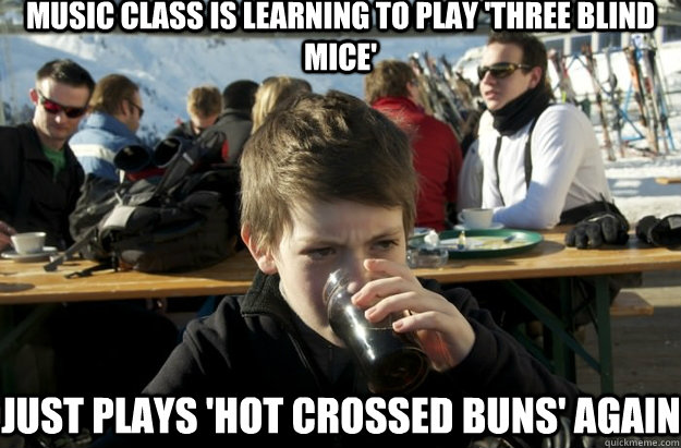 Music class is learning to play 'three blind mice' just plays 'hot crossed buns' again  Lazy Primary School Student