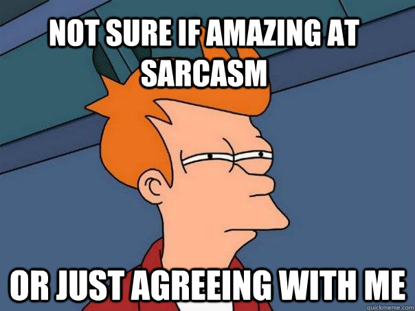 Not sure if amazing at sarcasm or just agreeing with me  Futurama Fry